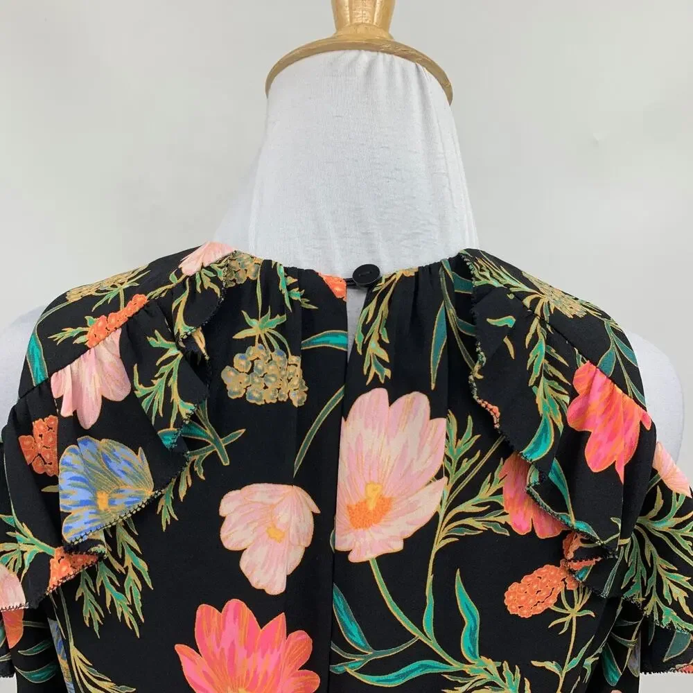 Kate Spade Dress Womens 00 Blossom Floral Cold Shoulder Side Zip Ruffled Tiered